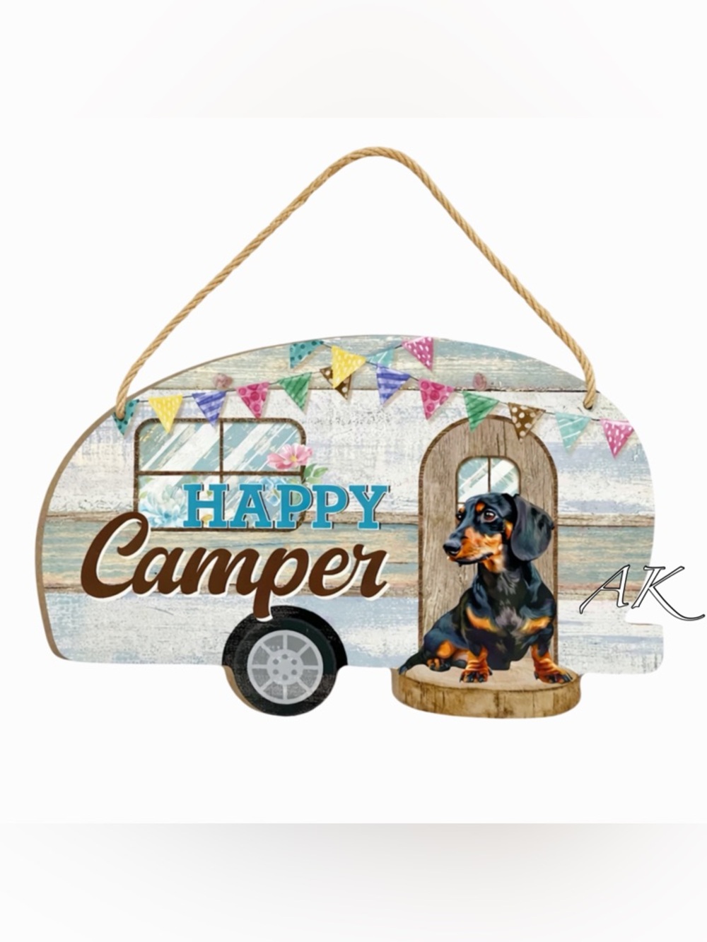 Dachshund Happy Camper Hanging Sign 🐾 Doxie Wiener